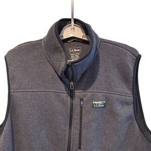 LL Bean Mens Fleece Vest XXL Tall Gray Slightly Fitted Full‎ Zip Pockets